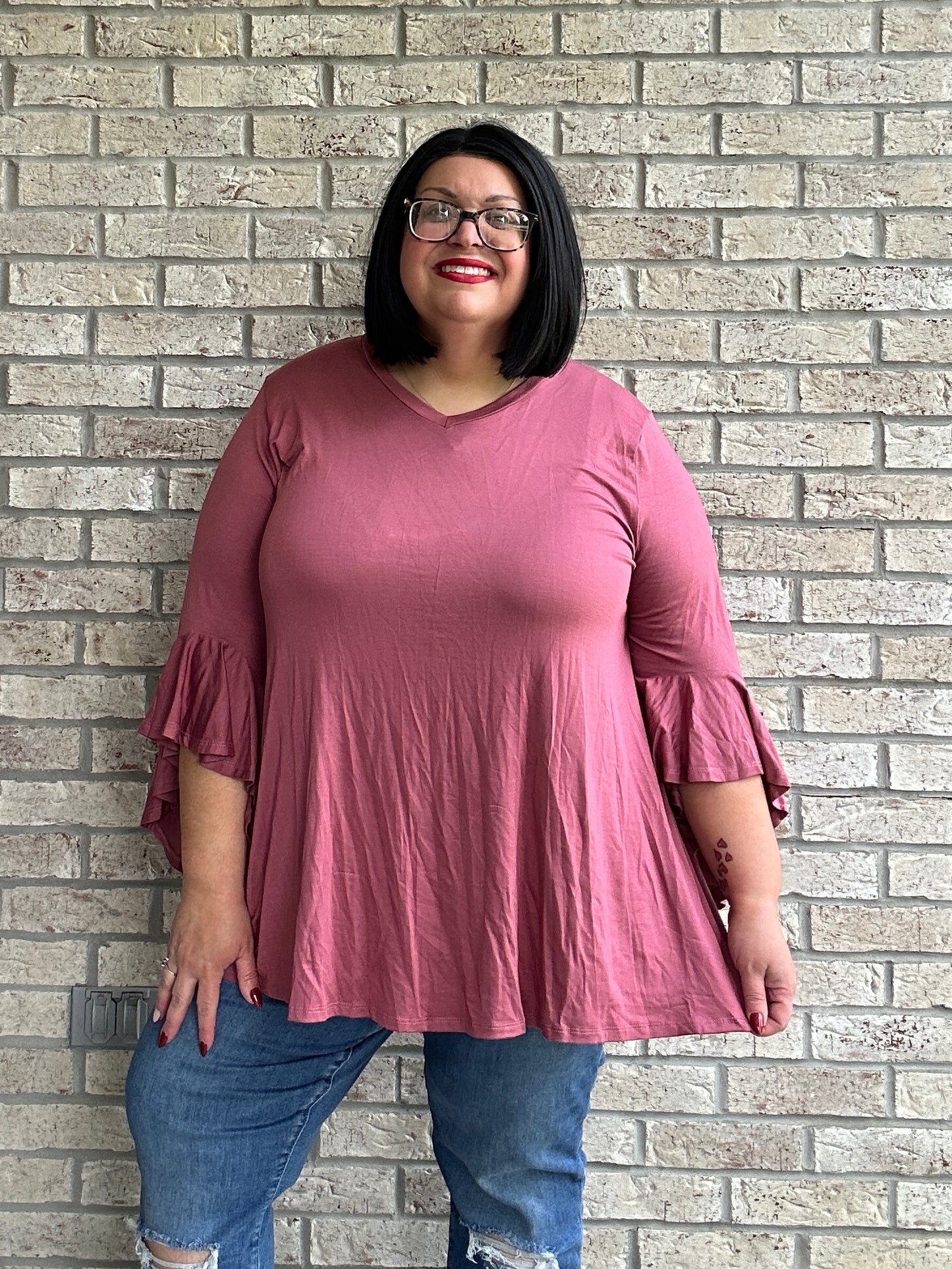 Kaylin mauve ruffle sleeve top 6