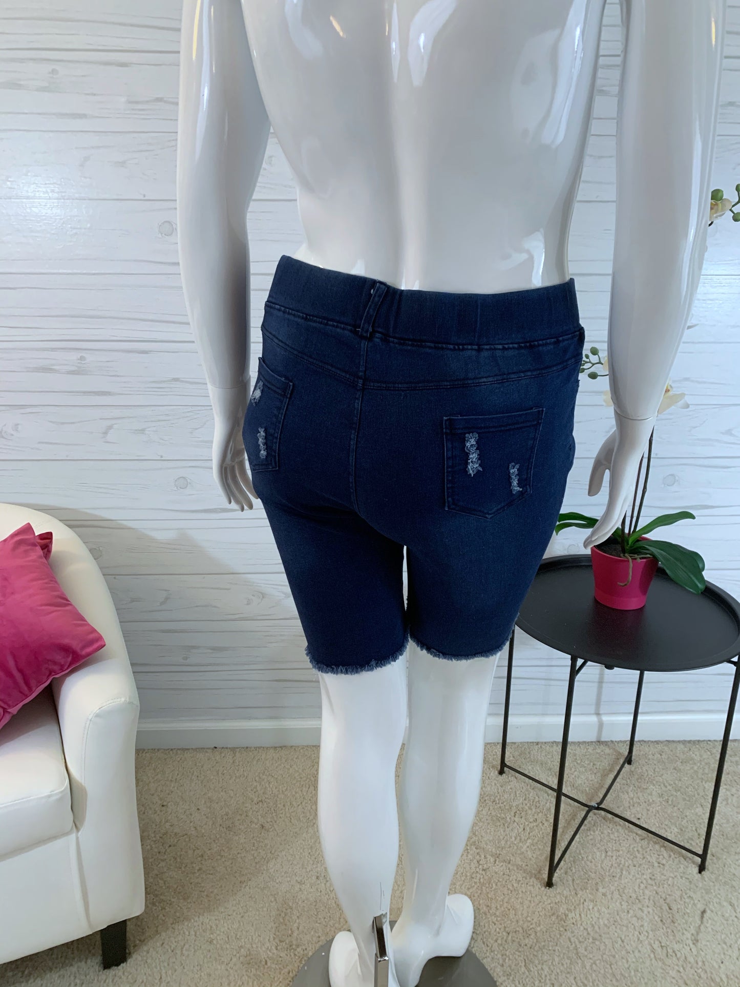 Erin dark wash distressed jegging shorts 16