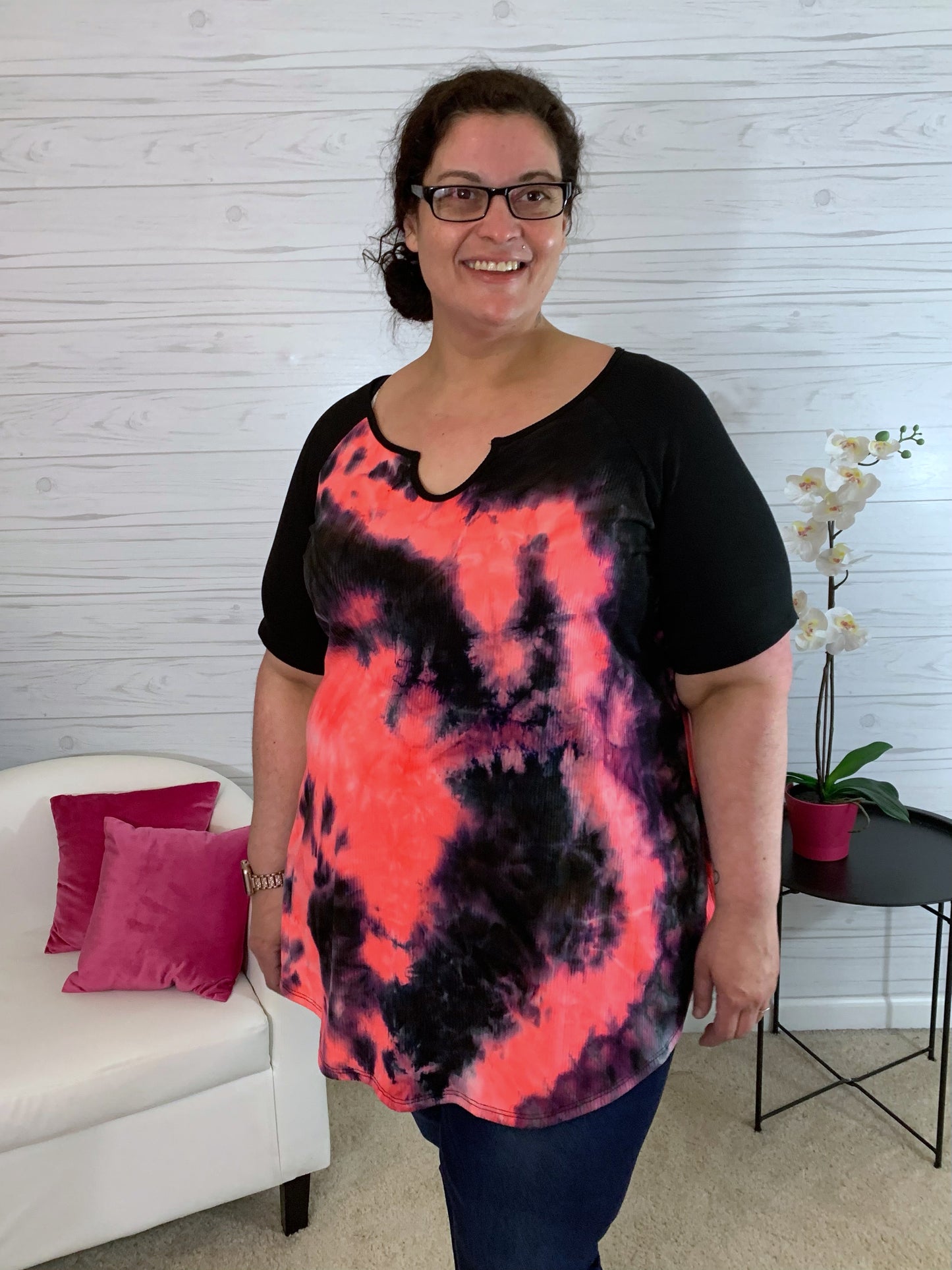 Kara pink black tie dye raglan top 6