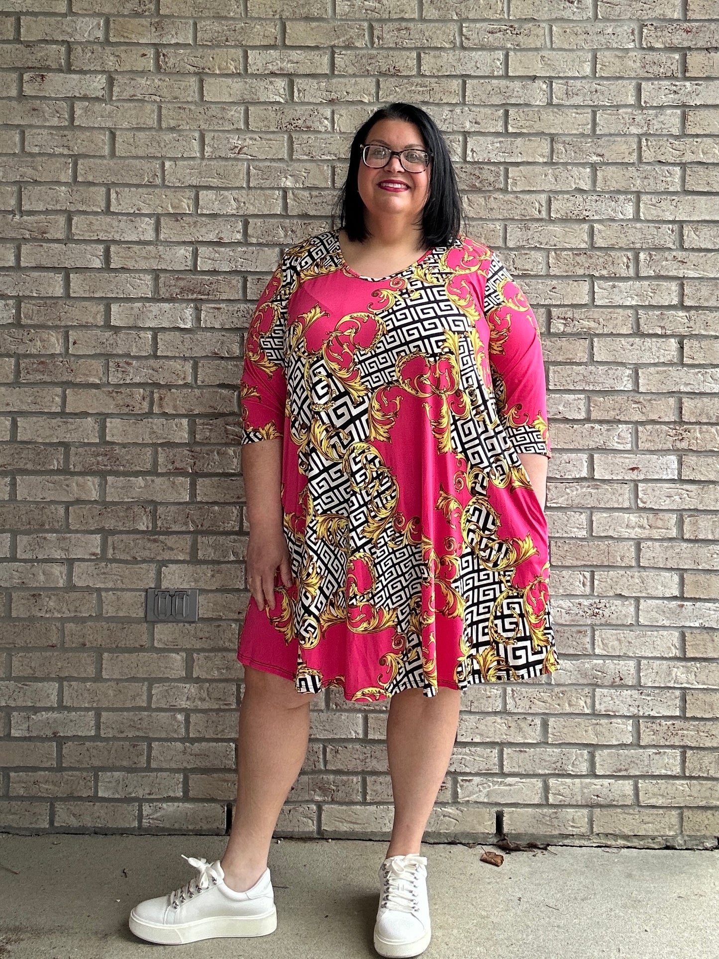 Kai pink print 3/4 sleeve dress 5