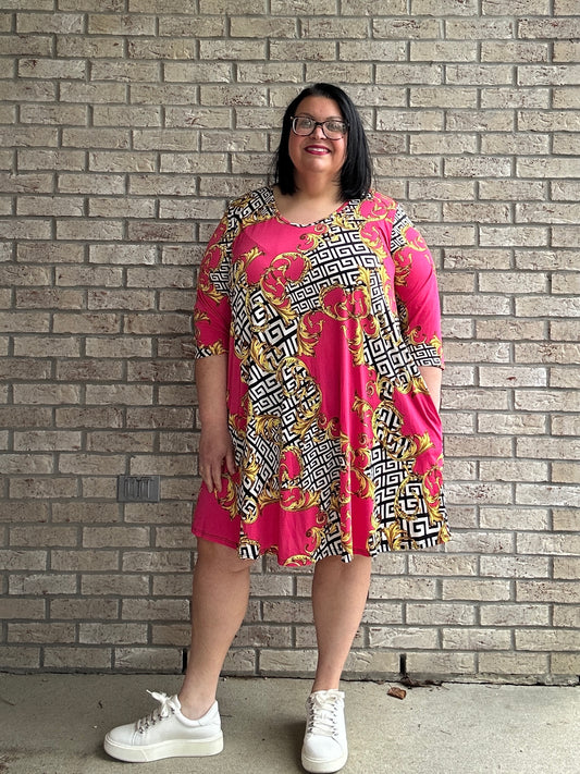 Kai pink print 3/4 sleeve dress 5