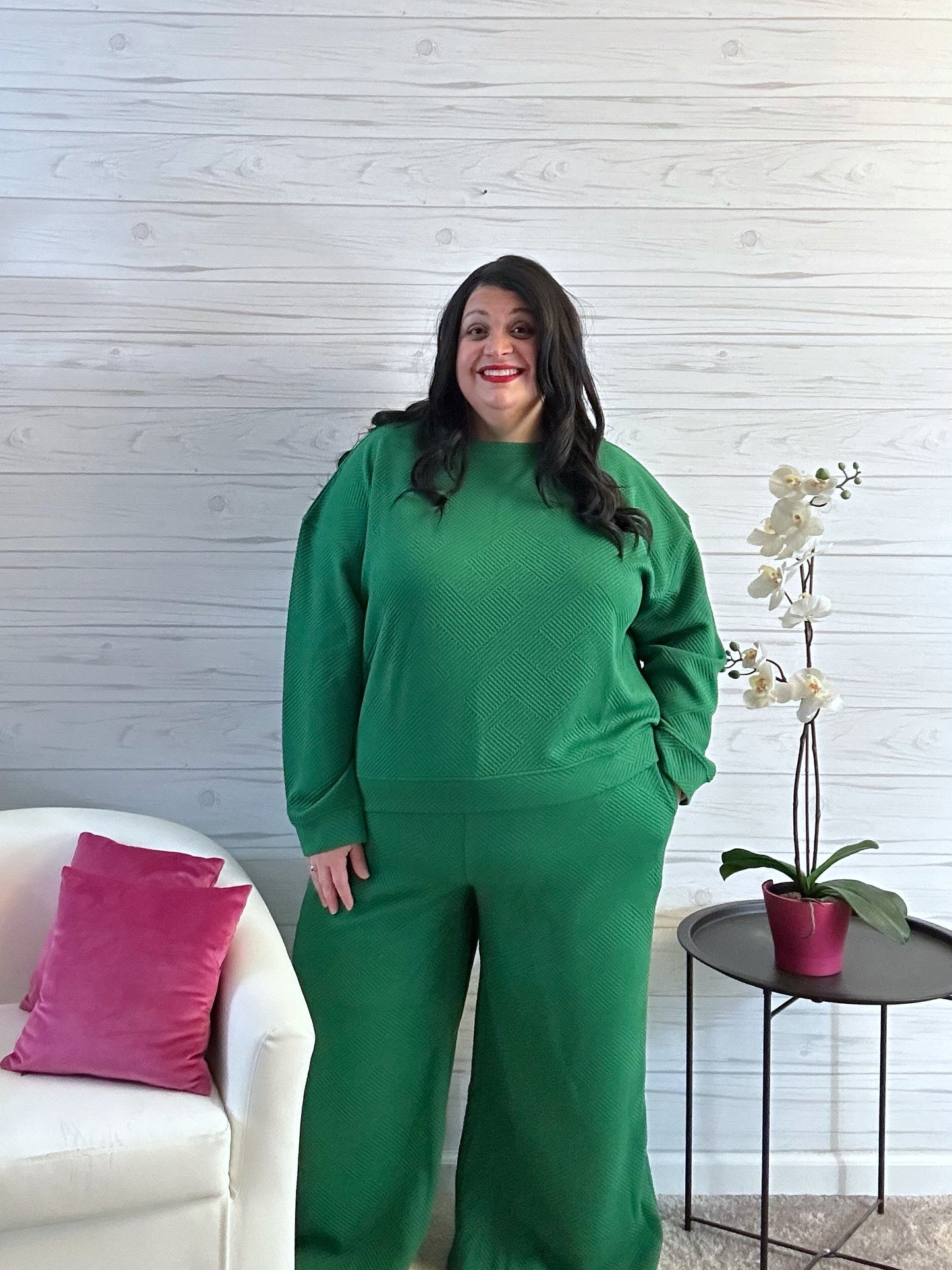 Double Take Textured Long Sleeve Top and Drawstring Pants Set