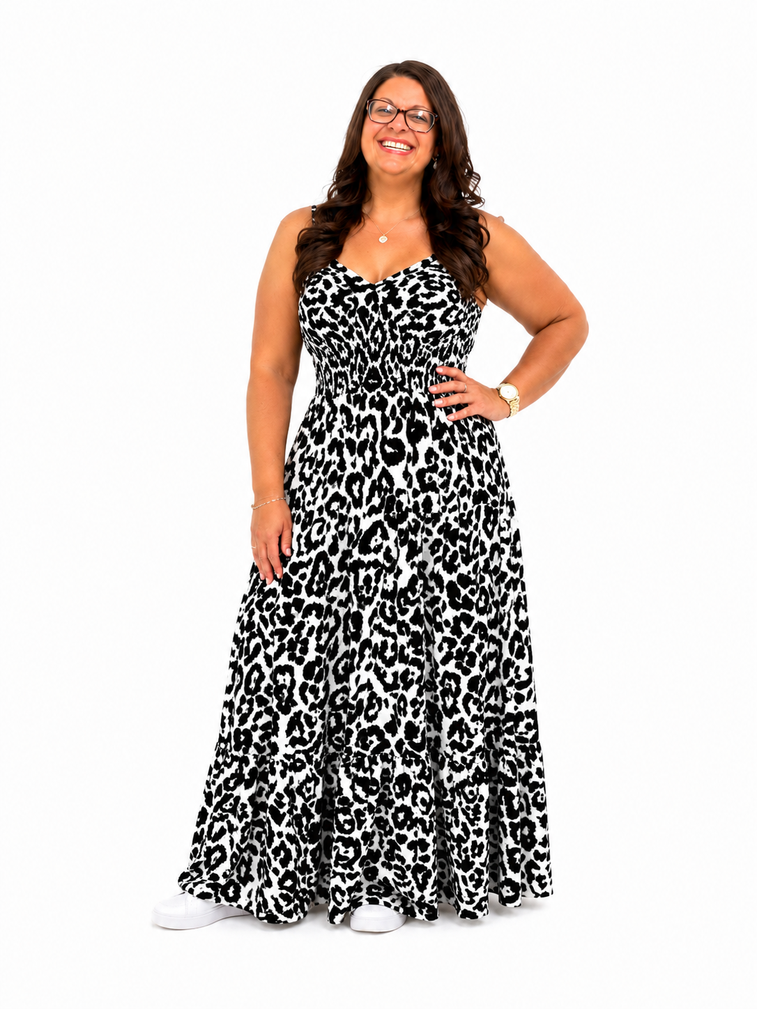 Leopard Print Spaghetti Strap Maxi Dress Plus Size