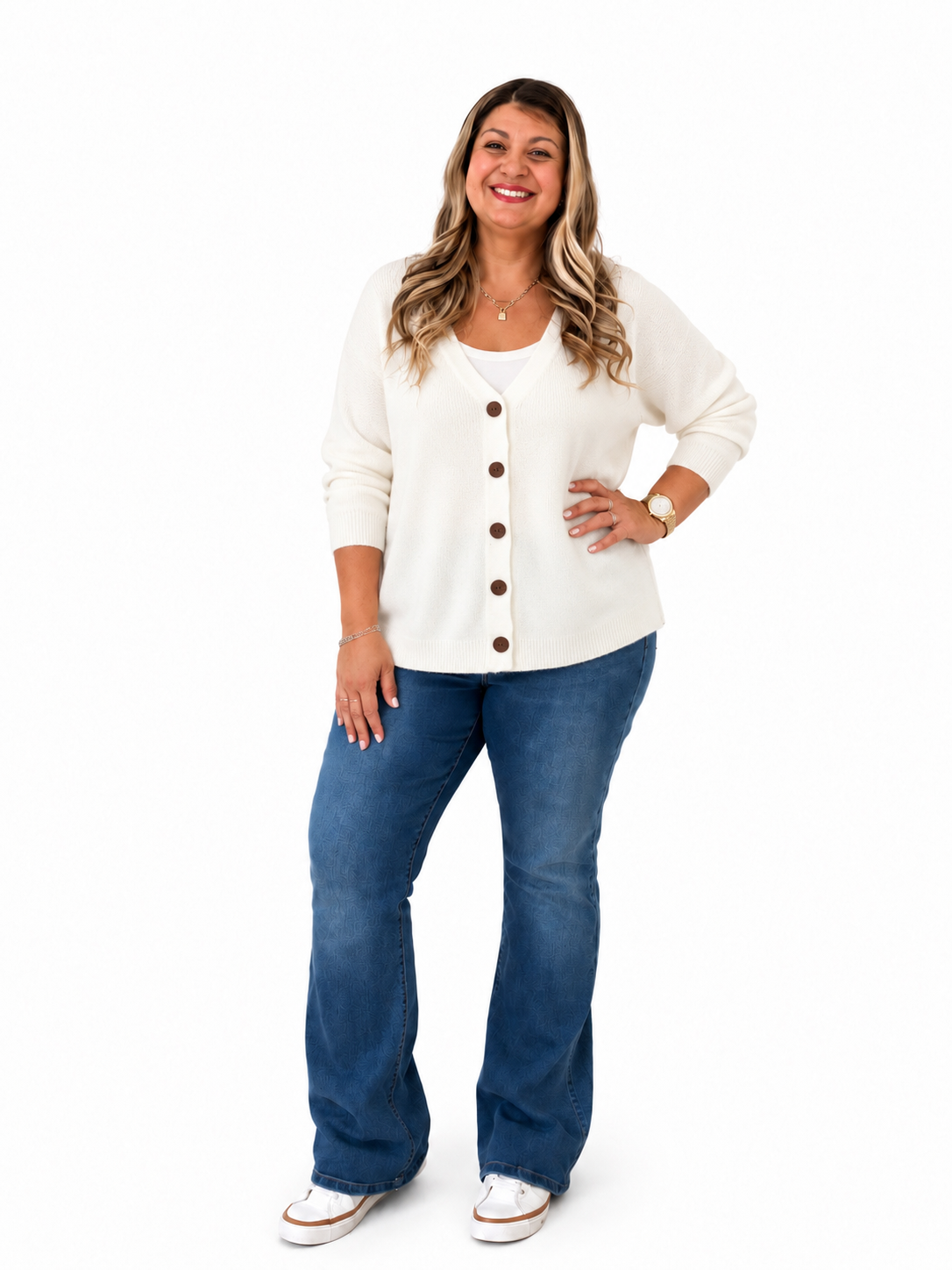 V-Neck Button-Down Knit Cardigan Plus Size
