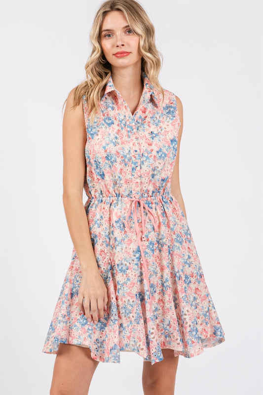 GeeGee Floral Eyelet Sleeveless Mini Dress