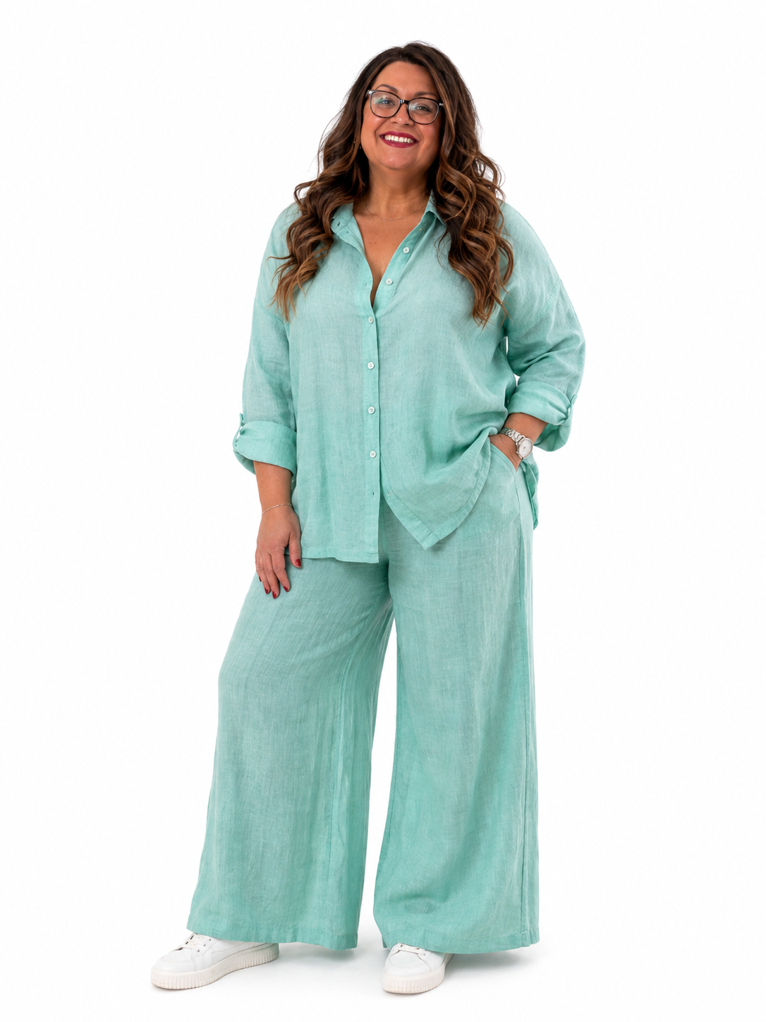 Long Sleeve Shirt and Pants Set Plus Size