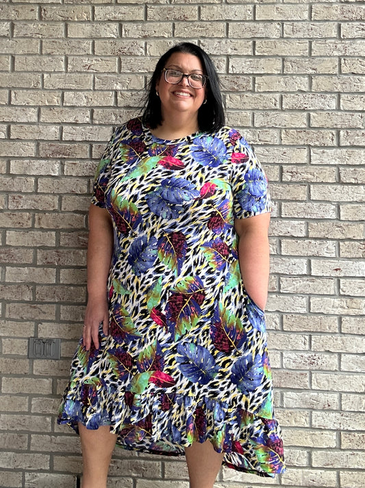 Bella blue print ruffle hem dress 2