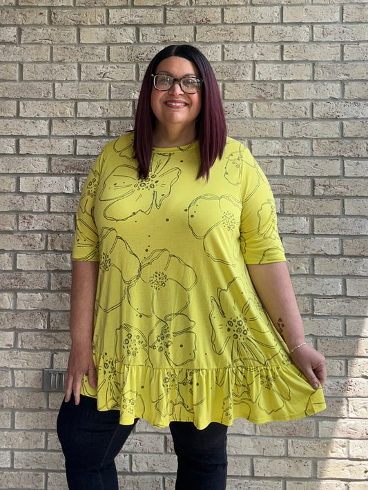 Tonya lime green floral print ruffle bottom top