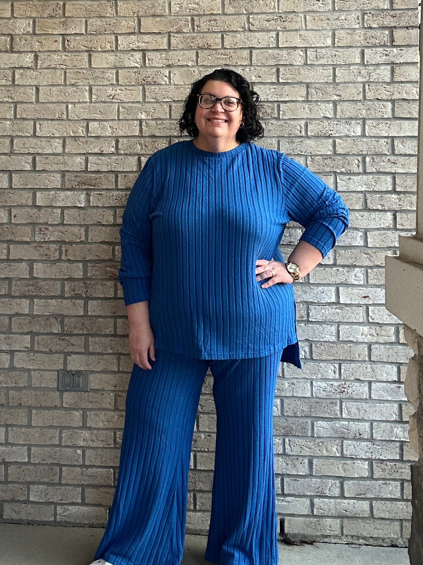 Basic Bae Ribbed High-Low Top and Wide Leg Pants Set