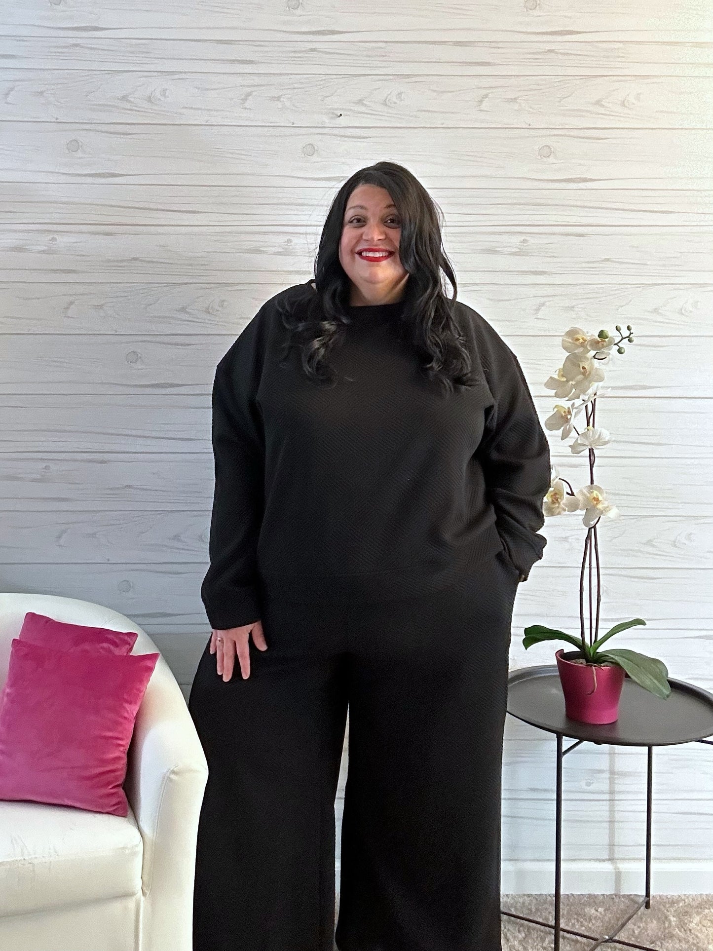 Double Take Textured Long Sleeve Top and Drawstring Pants Set