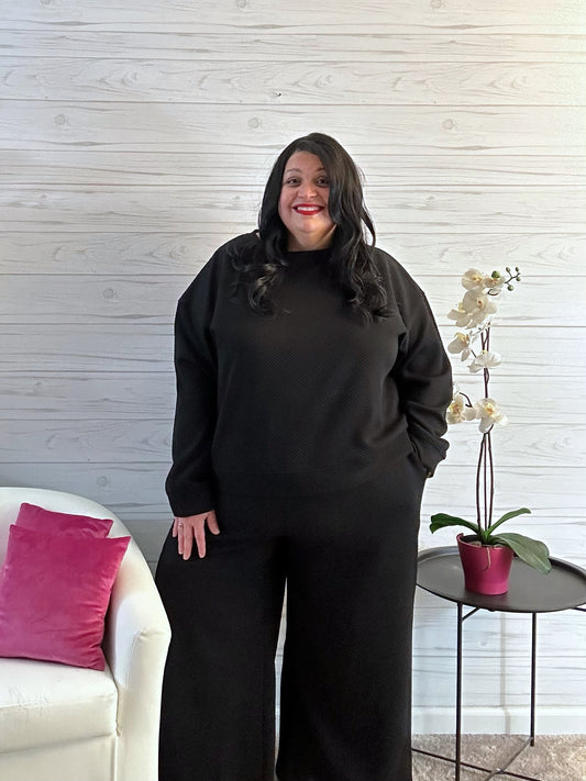 Double Take Textured Long Sleeve Top and Drawstring Pants Set