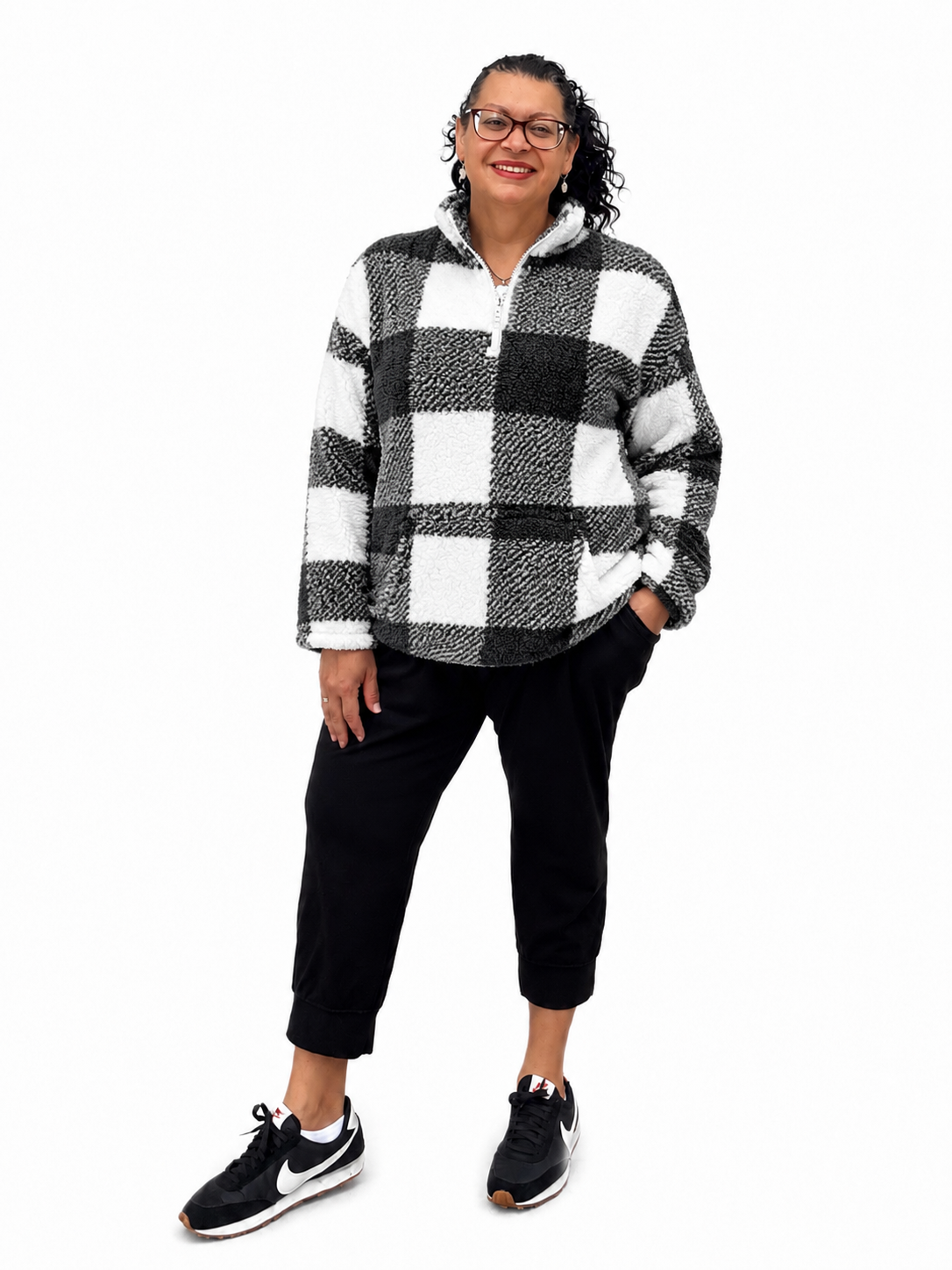 Plaid Sherpa Long Sleeve Sweatshirt Plus Size
