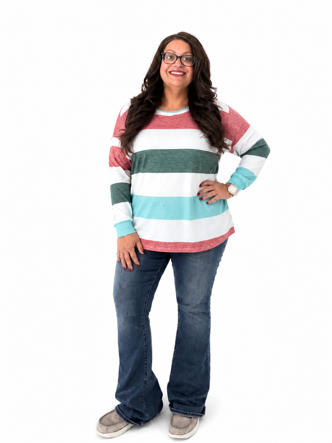 Striped Slit Long Sleeve T-Shirt
