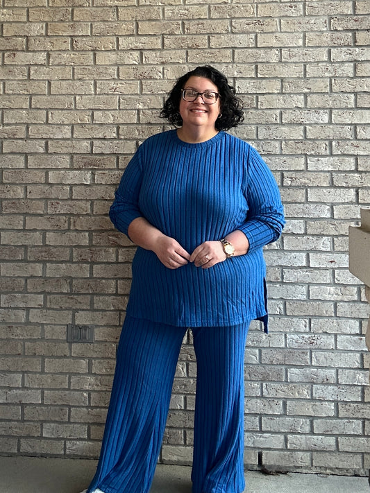 Basic Bae Ribbed High-Low Top and Wide Leg Pants Set