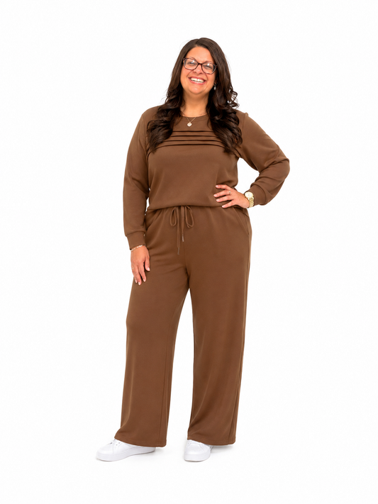 Casual Long Sleeve Top and Pants Set Plus Size