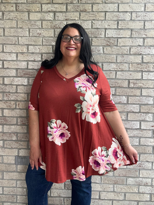 Claudia brick floral print swing top