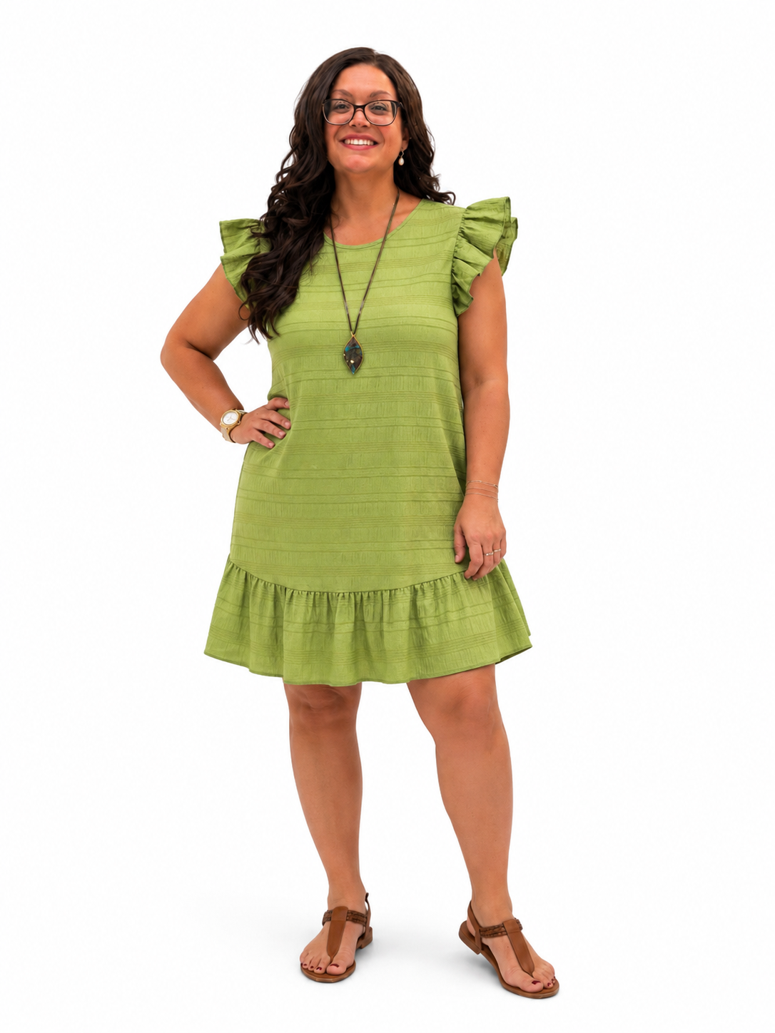 Ruffled Flutter Sleeve Textured Mini Dress Plus Size