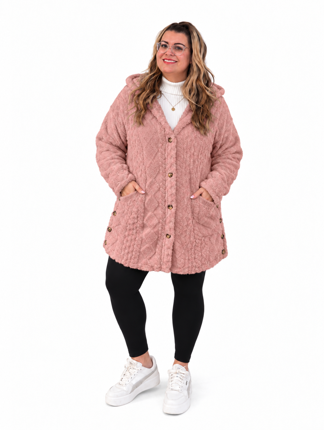Button-Down Hooded Outerwear Plus Size