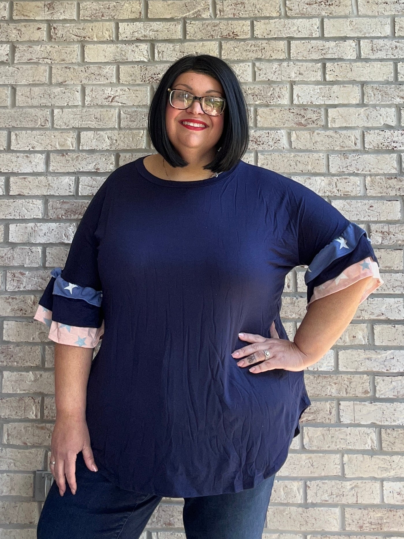 Isabella navy stars ruffle sleeve top 23