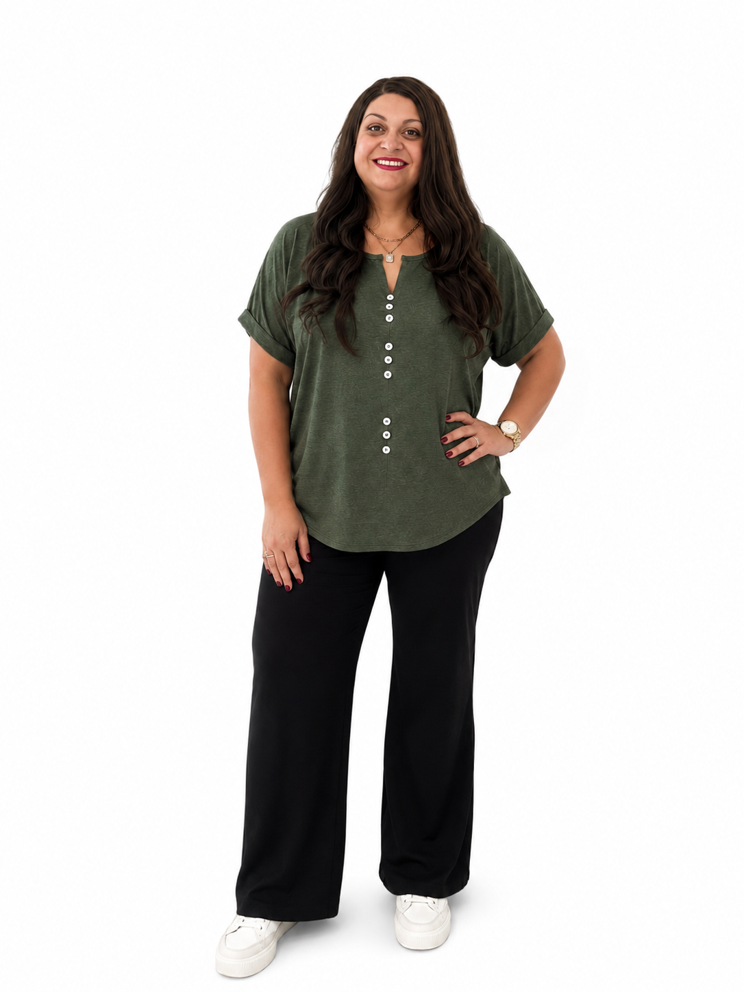 Decor Button Short Sleeve T-Shirt Plus Size