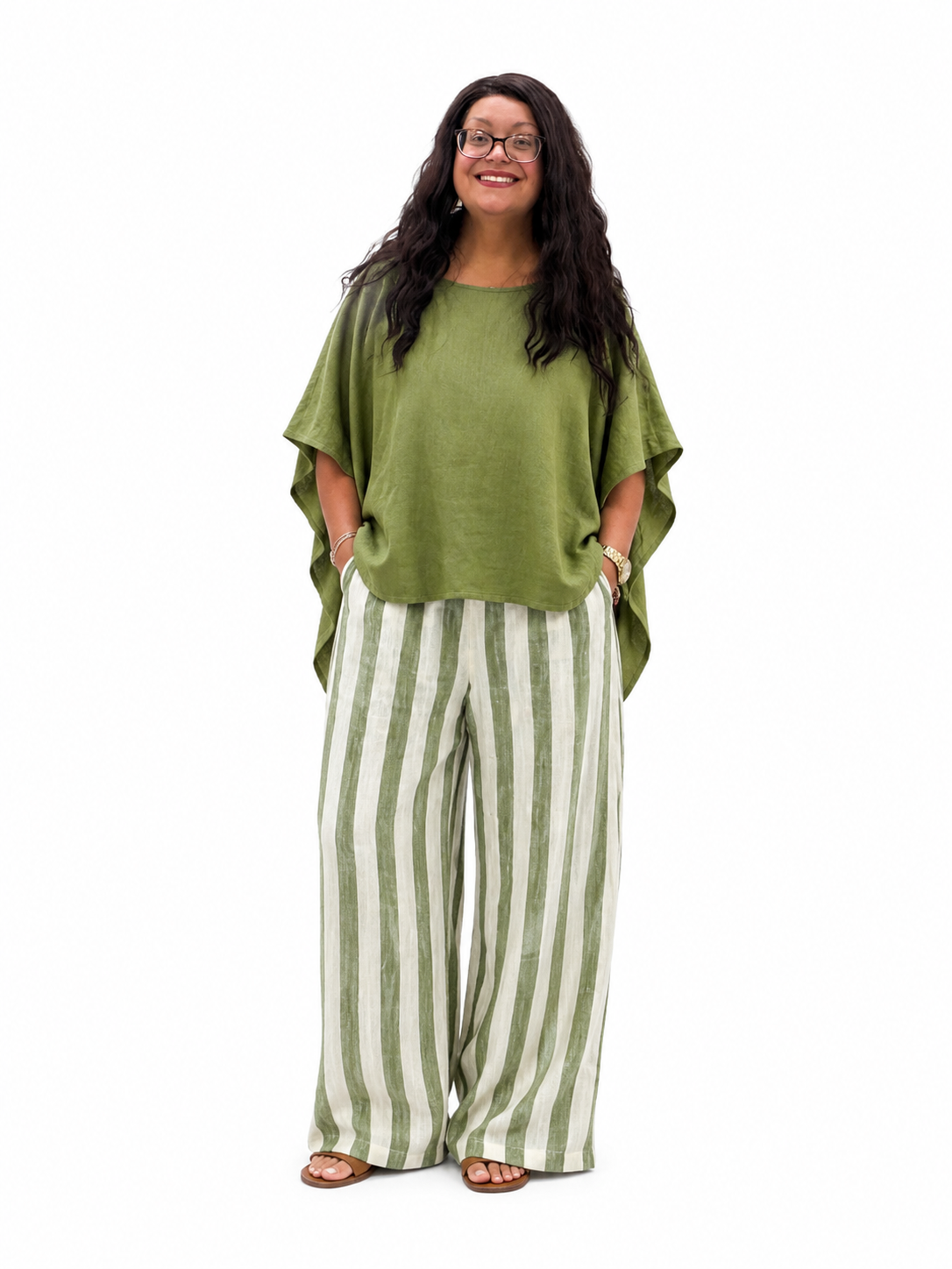 Solid Color Top and Pants Set Plus Size