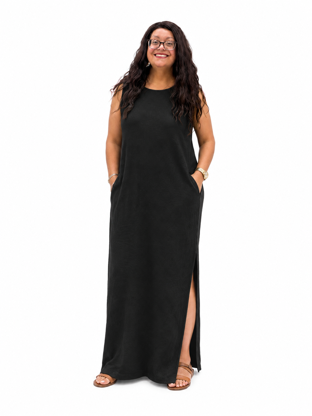 Slit Round Neck Sleeveless Maxi Tank Dress Plus Size
