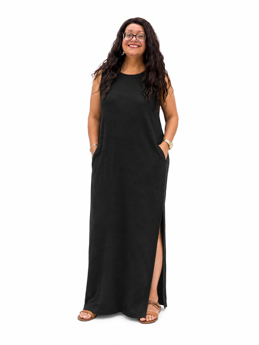 Slit Round Neck Sleeveless Maxi Tank Dress Plus Size