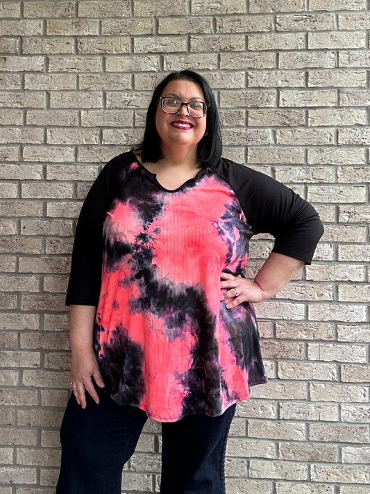 Kara pink black tie dye raglan top 6