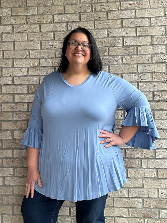 Kaylin blue ruffle sleeve top
