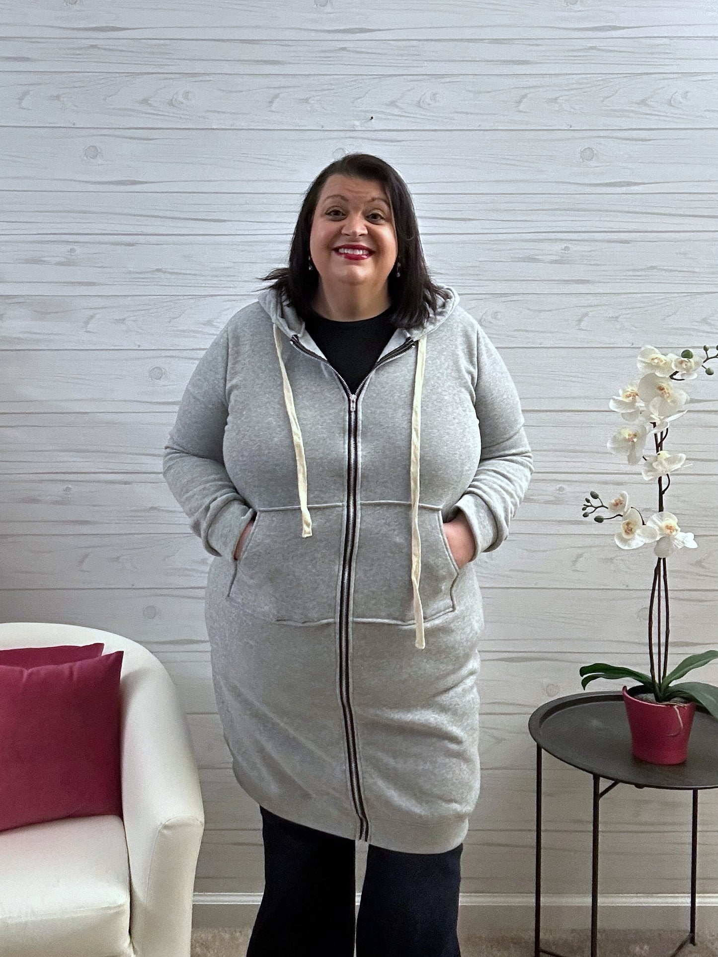 Double Take Zip-Up Longline Hoodie with Pockets