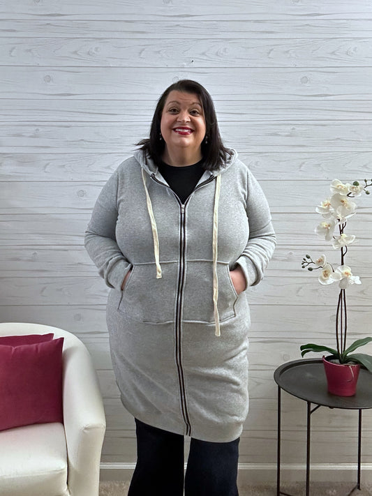 Double Take Zip-Up Longline Hoodie with Pockets