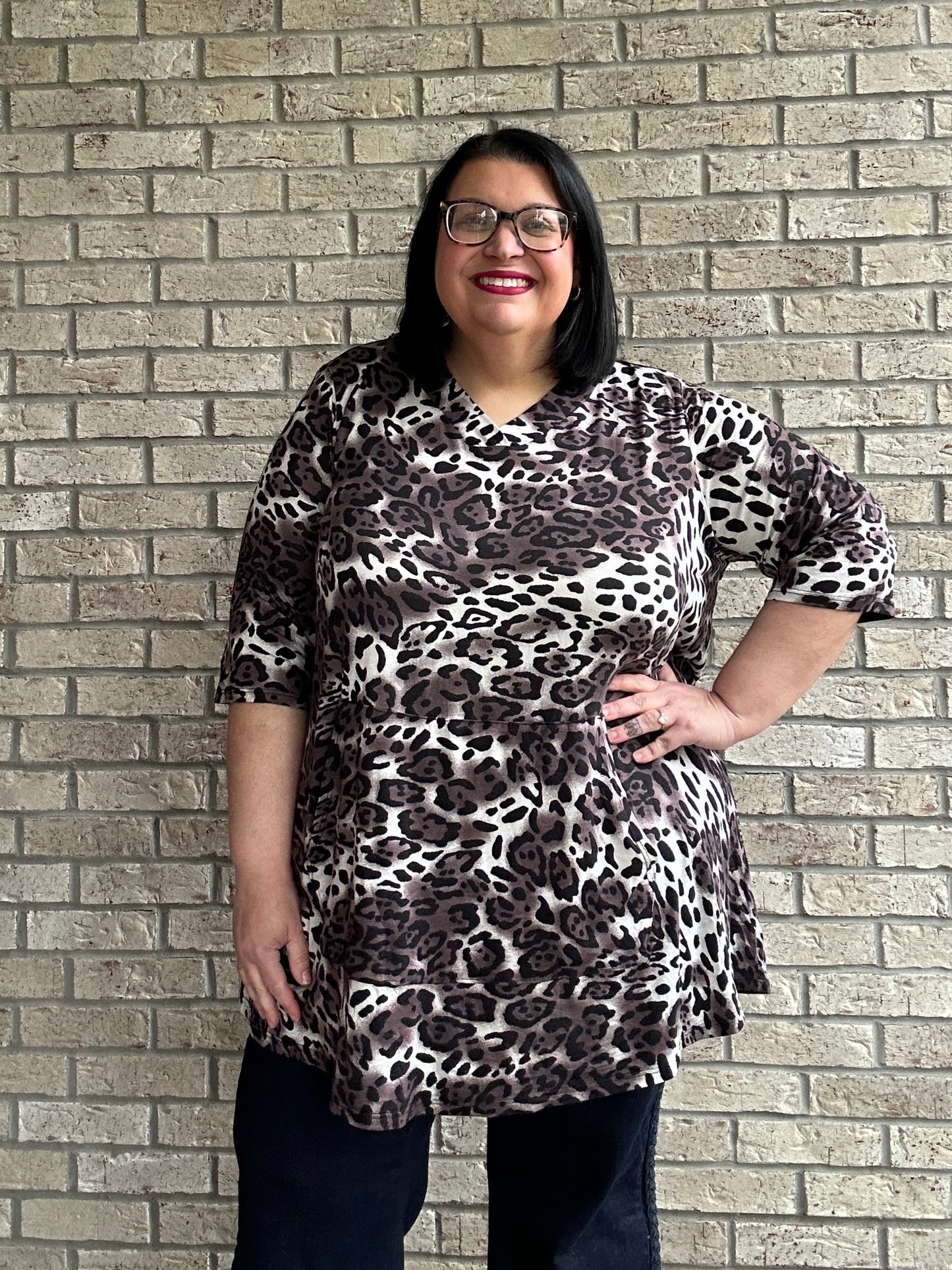 Missy brown animal print kangaroo pocket top with hood 7