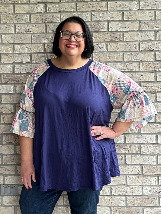 Bianca navy blue floral top