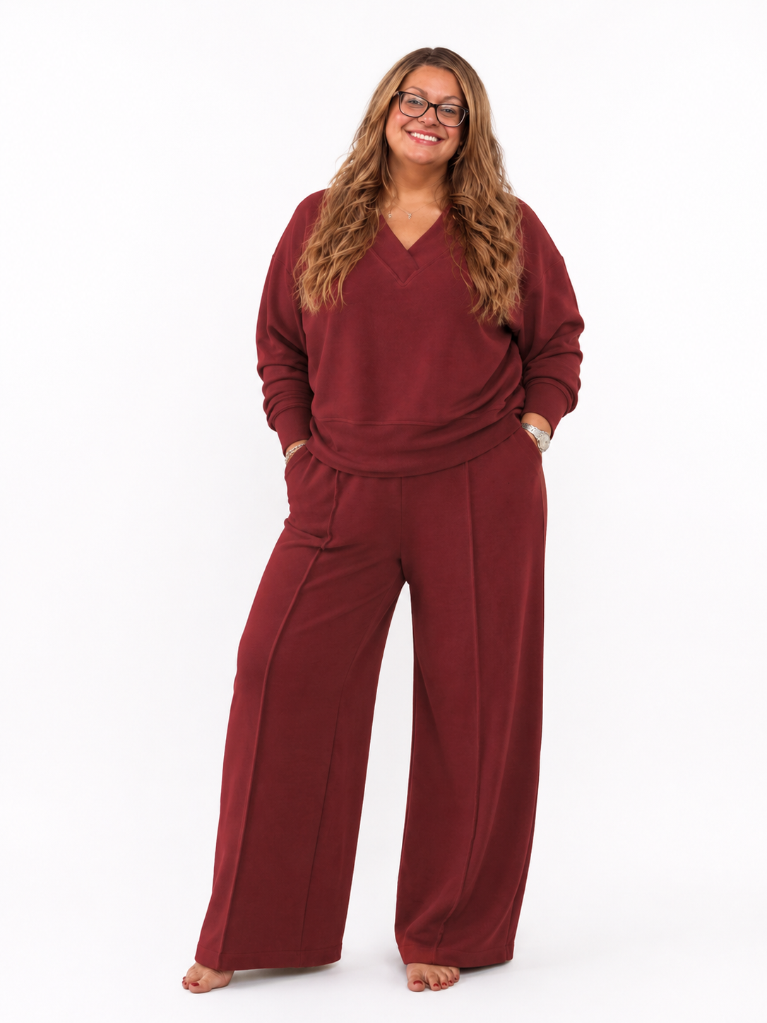 Cozy V-Neck Top and Pants Set Plus Size