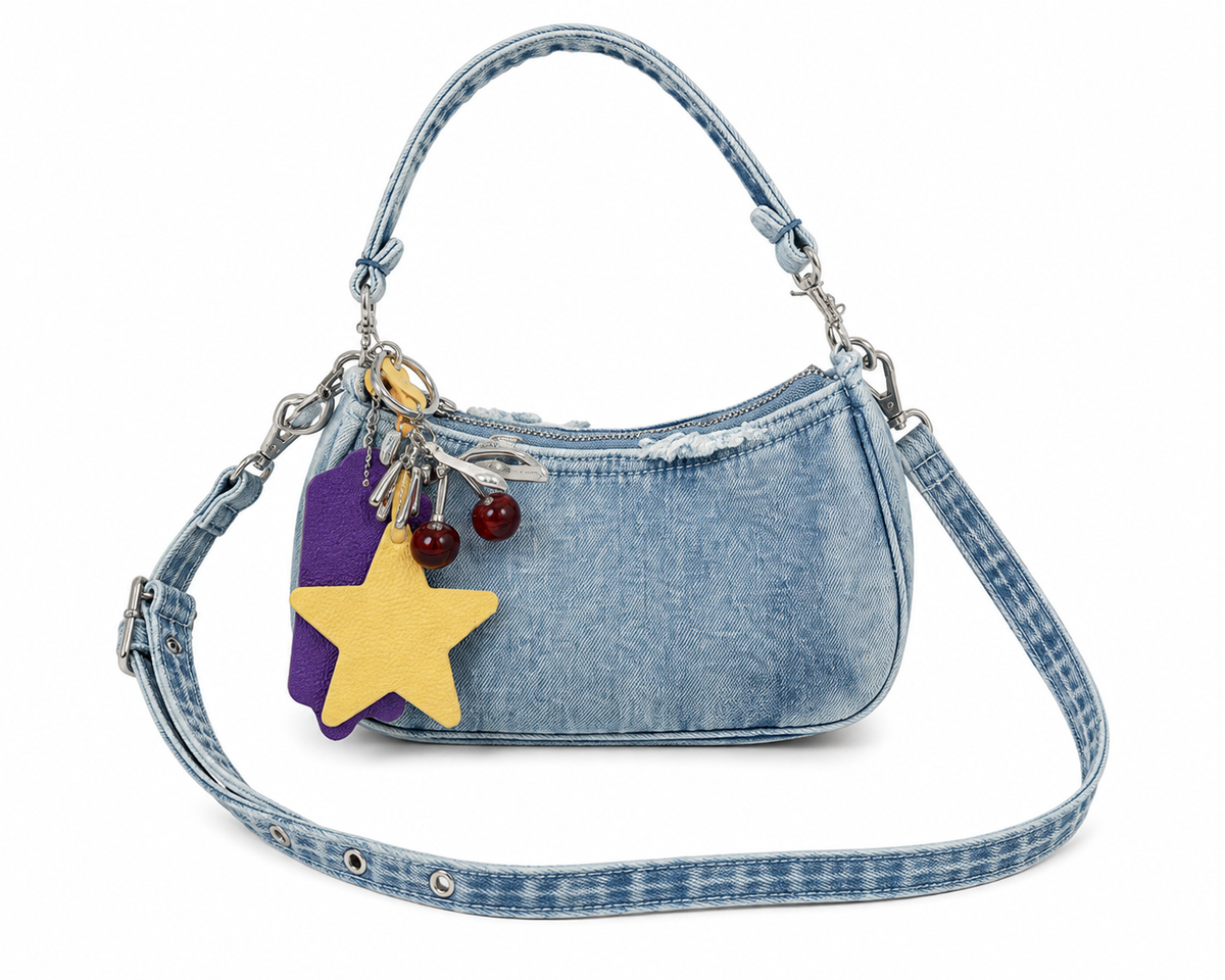 Star Charm Denim Shoulder Bag