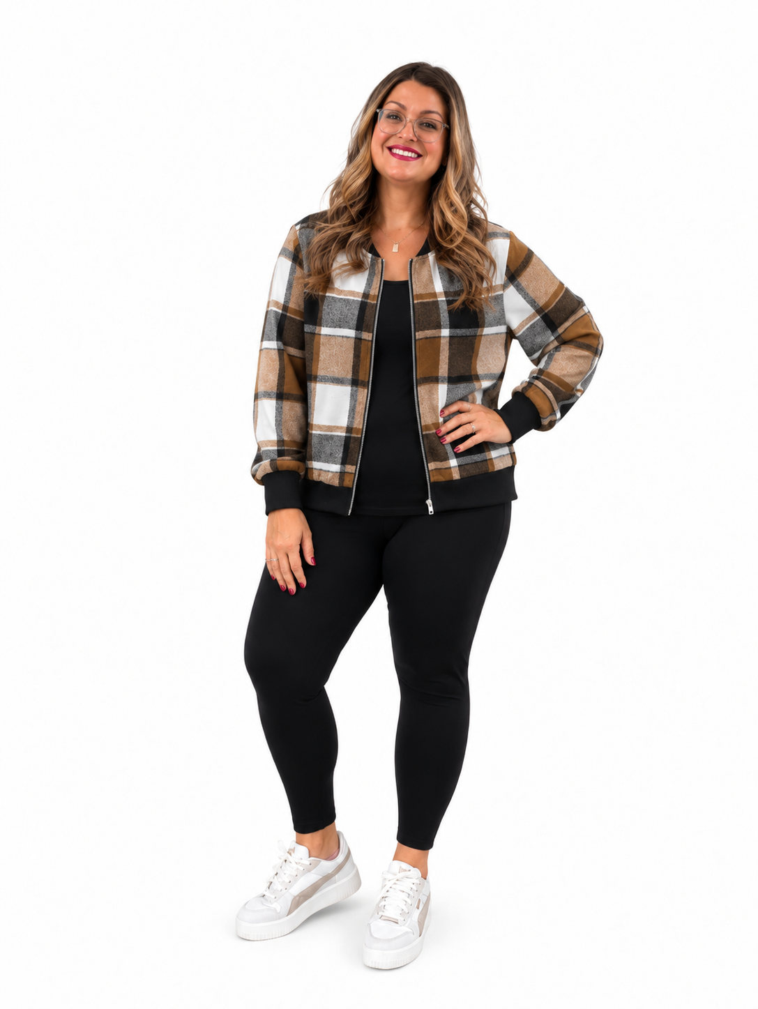 Plaid Baseball Collar Zip Up Jacket