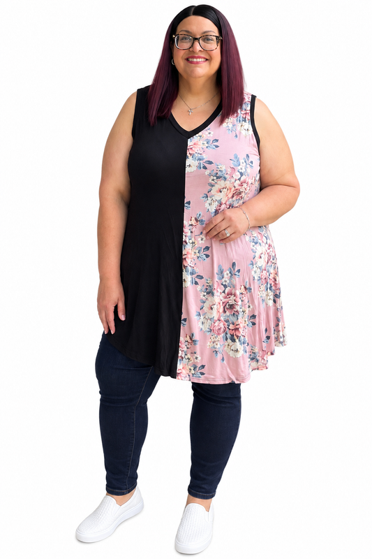 Camiseta sin mangas tipo túnica sin mangas con estampado floral negro Suzy