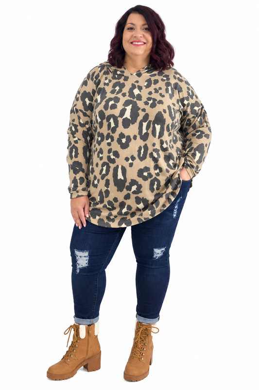 Cora top túnica animal print color canela con capucha 22