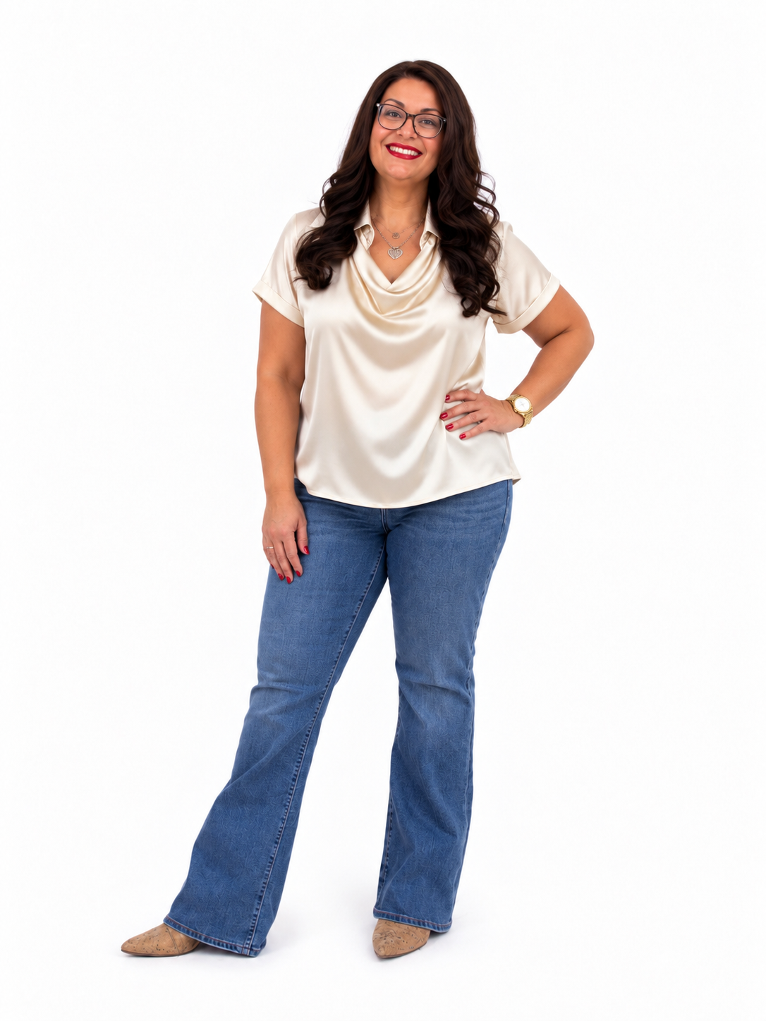 Satin Cowl Neck Blouse Plus Size
