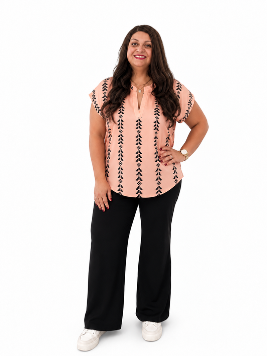 Notched Short Sleeve Blouse