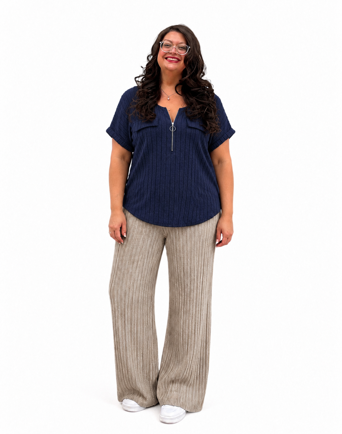 Ribbed Half Zip Relaxed Fit T-Shirt