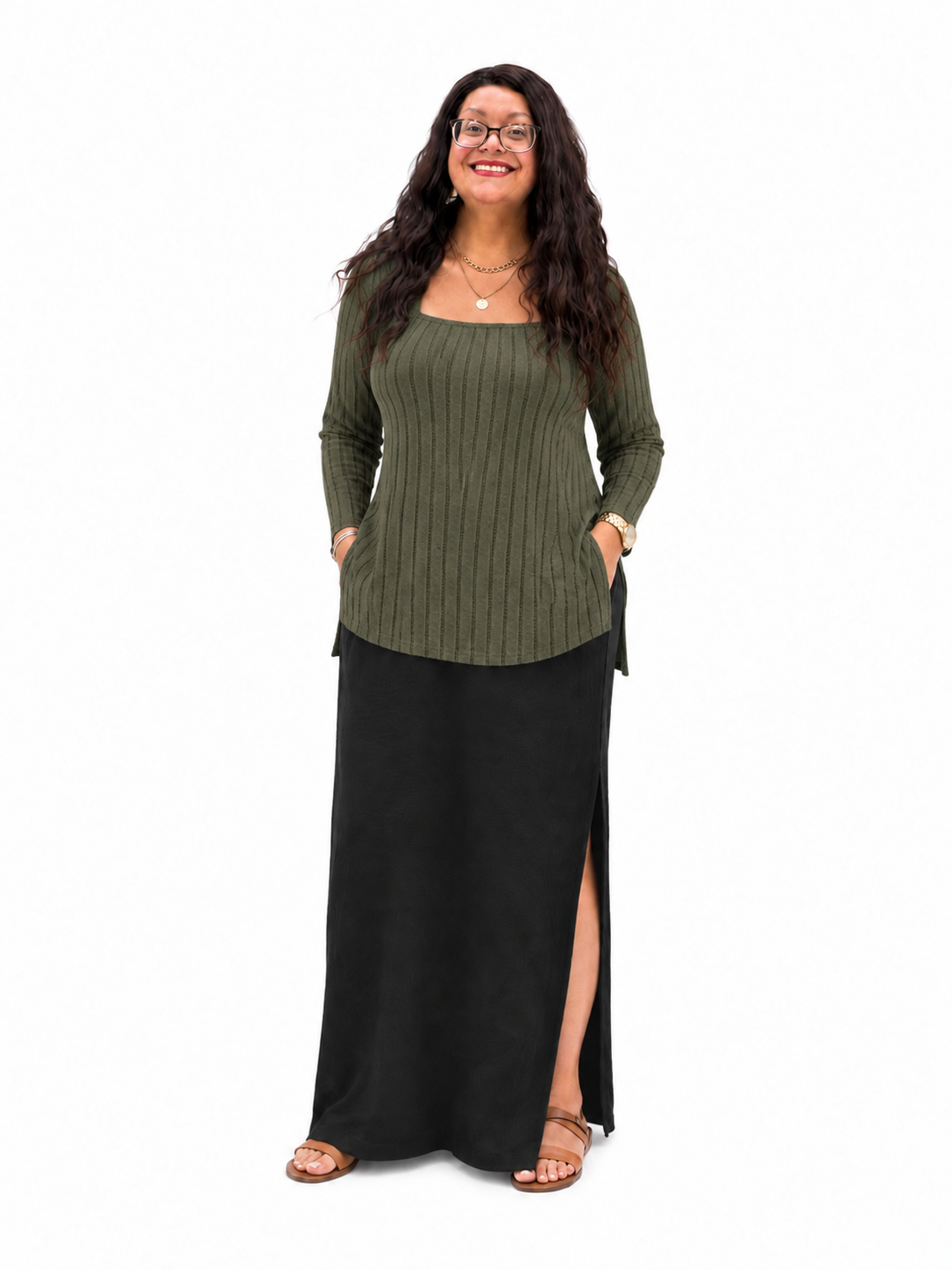 Square Neck Long Sleeve Top
