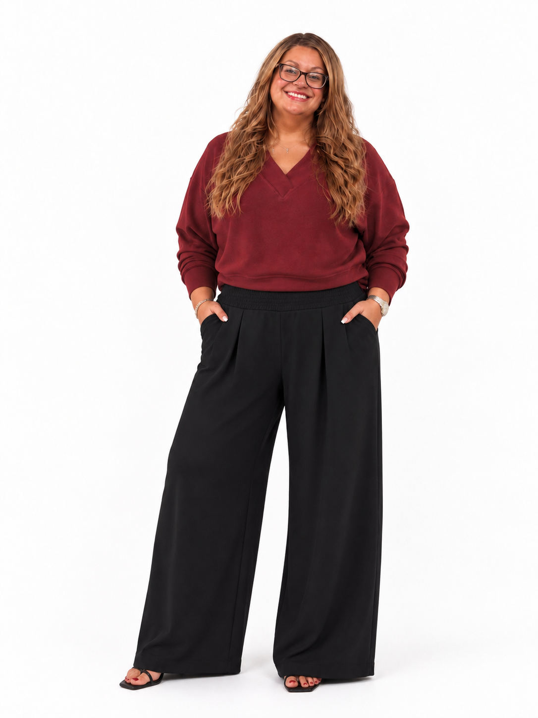 High Waist Wide Leg Smocked Waist Pants