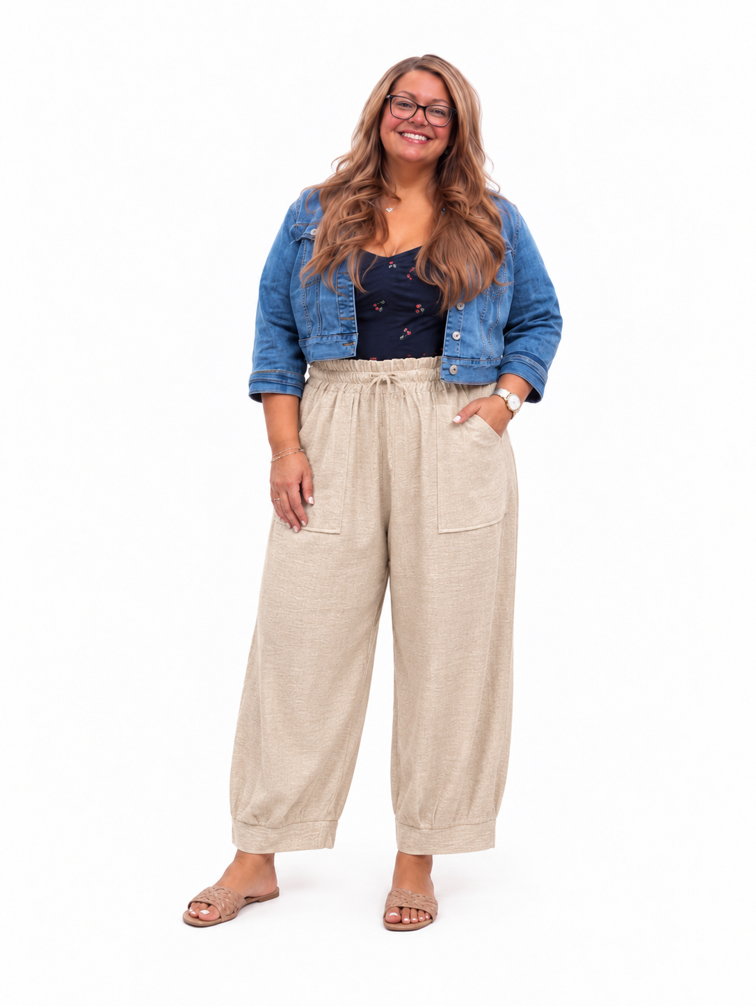 Plus Size High-Waisted Elastic Waist Pants with Pockets