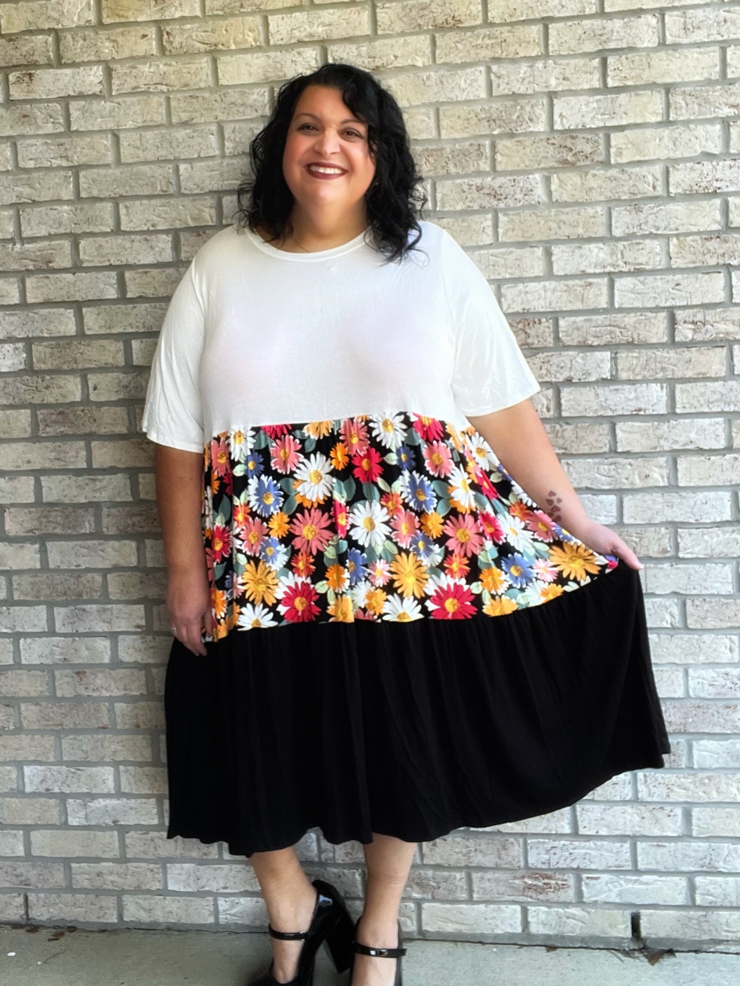 McKinley black floral colorblock babydoll dress 15