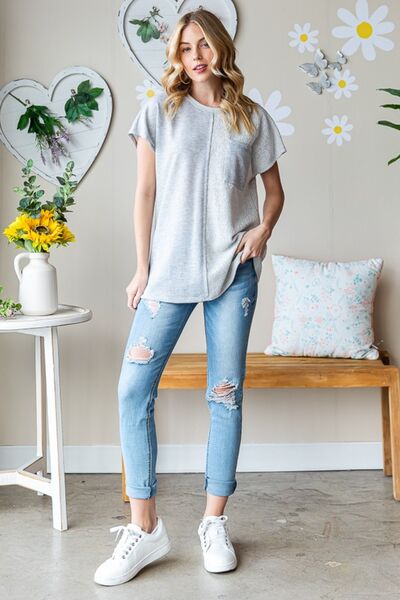 Heimish Pocketed Round Neck Short Sleeve T-Shirt