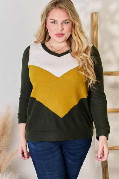 Hailey &amp; Co Blusa con cuello en V y bloques de color de tamaño completo