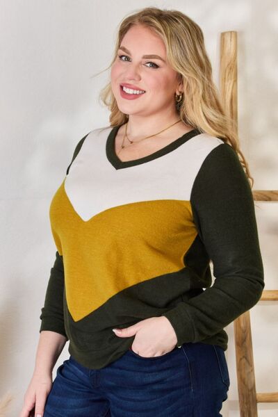 Hailey &amp; Co Blusa con cuello en V y bloques de color de tamaño completo