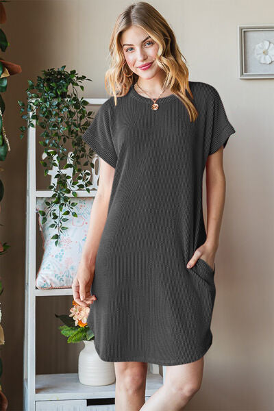 Heimish Ribbed Round Neck Short Sleeve Tee Dress