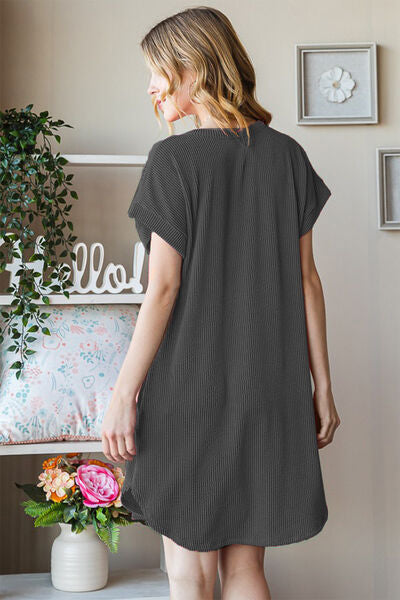 Heimish Ribbed Round Neck Short Sleeve Tee Dress